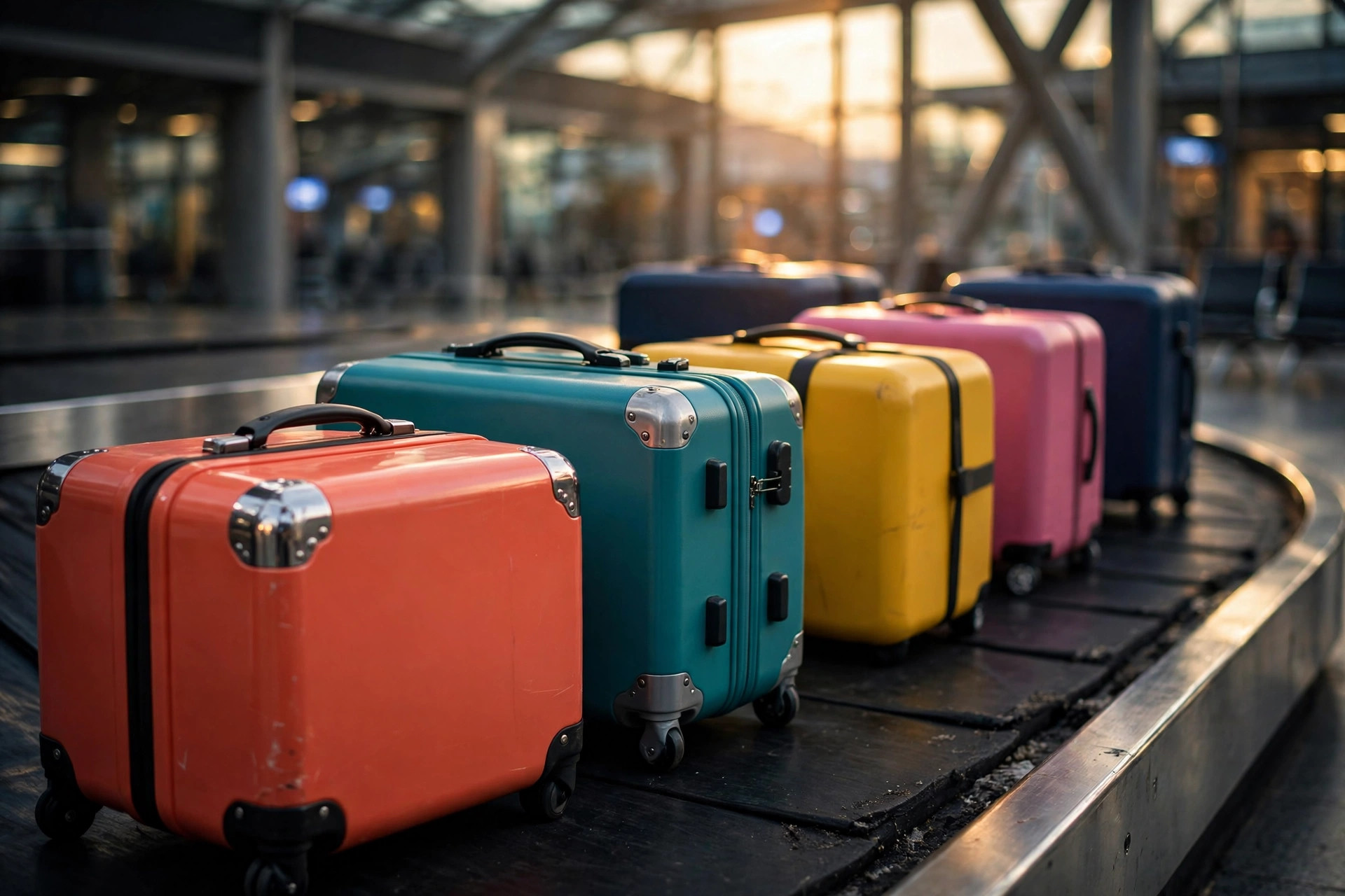Suitcases on an airport baggage carousel